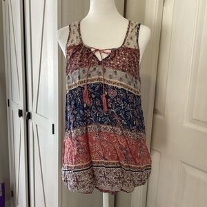 BeachLunchLounge Multi Color Sleeveless Tie Front Blouse Sz XS/TP